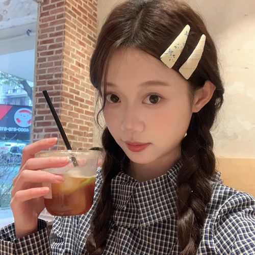 2个装 碎花格纹三角BB夹发卡森系布艺掰掰夹碎发刘海夹侧边夹发饰