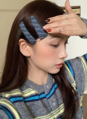 2个装 学院风条纹发夹仿羊毛针织BB夹刘海夹侧边夹子发卡秋冬发饰