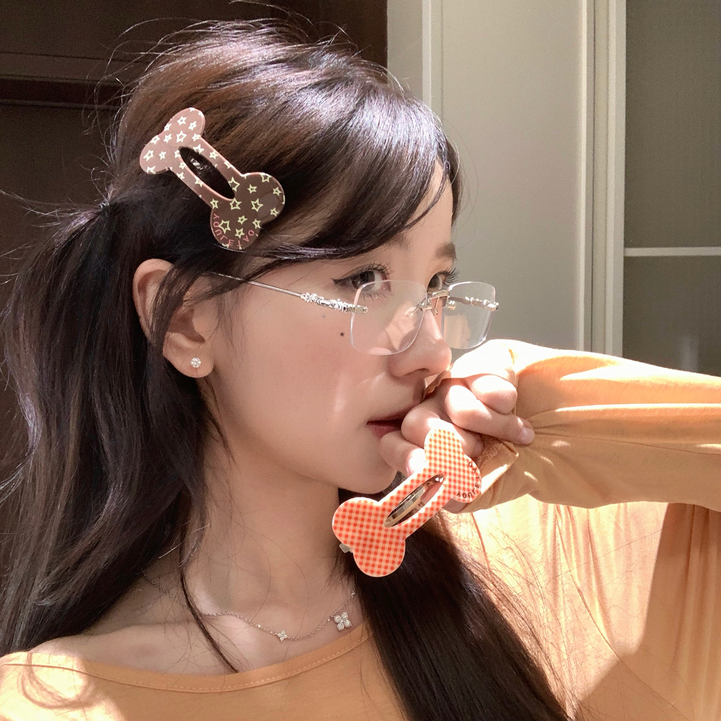 韩系可爱格纹波点骨头发夹甜美少女刘海夹侧边夹子小众个性发饰品