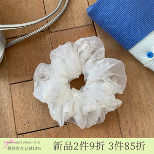 浮梦花园。刺绣花朵蓬蓬网纱大肠圈发绳超仙氛围感侧马尾发圈发饰