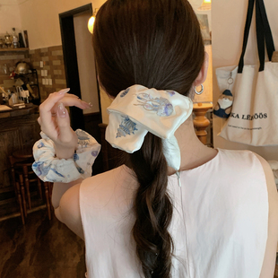 高级感海洋系列刺绣方巾大肠发圈女方形低马尾发绳扎头发皮筋头绳