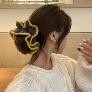绒绒雪松!撞色毛线花边发圈小众设计感双层大肠圈显发量头绳头花