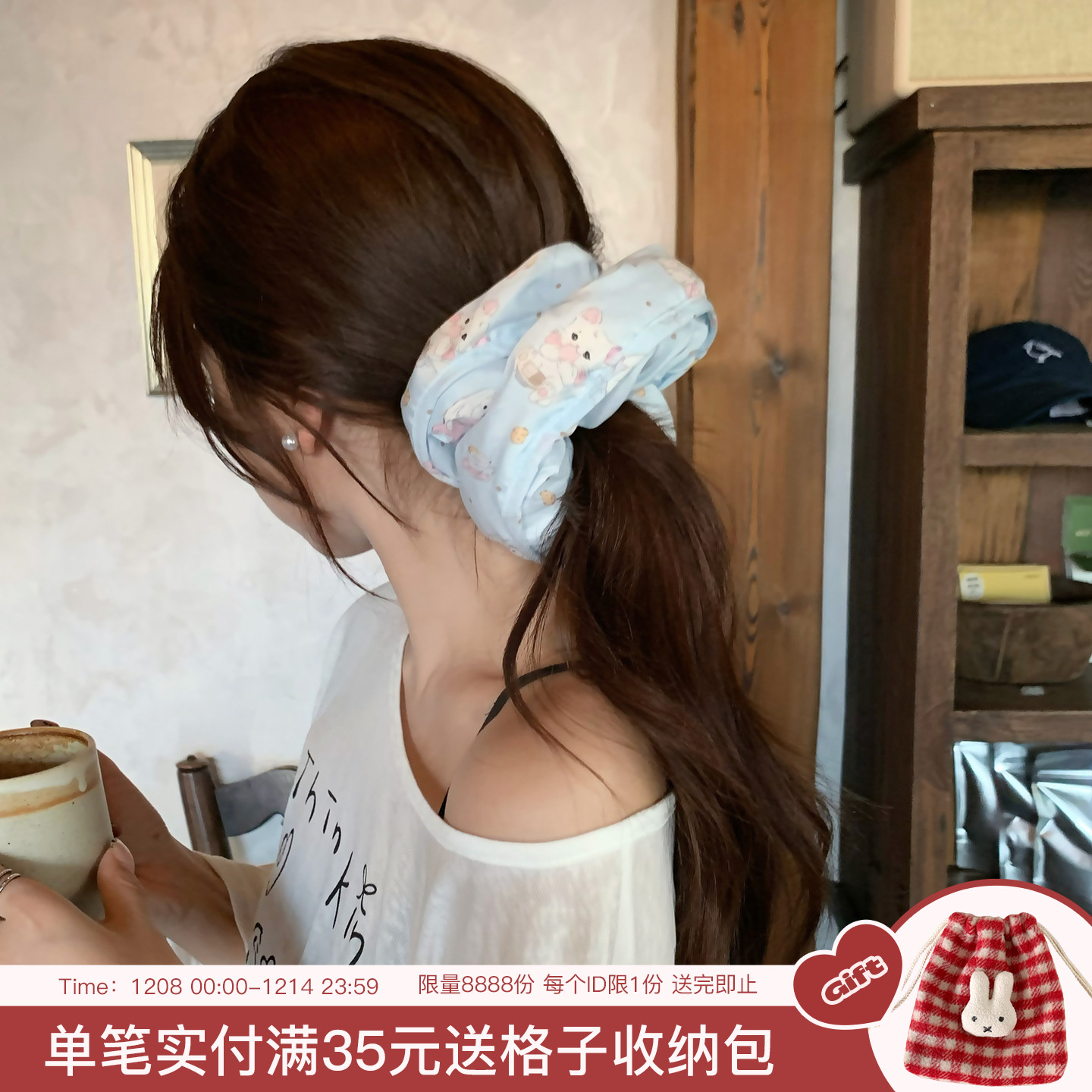 甜巧猫咪！可爱卡通印花枕头发圈充棉大肠圈少女心头绳丸子头发饰