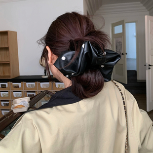 高质感 Pu皮双层发绳大肠圈头花发饰品 刺绣波点皮质发圈甜酷个性