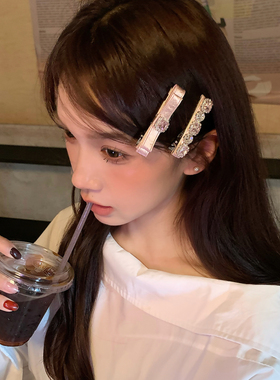 Dolly千金感！2个装闪闪水钻缎面发夹法式高级感刘海夹侧边夹发饰