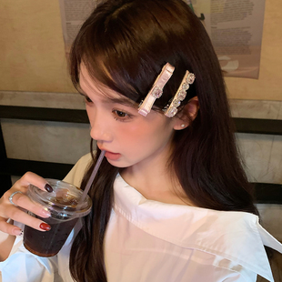 Dolly千金感！2个装闪闪水钻缎面发夹法式高级感刘海夹侧边夹发饰