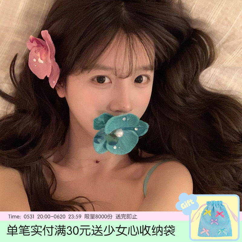 升级版！氛围感水滴蝴蝶兰边夹花朵女拍照出片刘海发夹海边度假风 饰品/流行首饰/时尚饰品新 发饰 原图主图