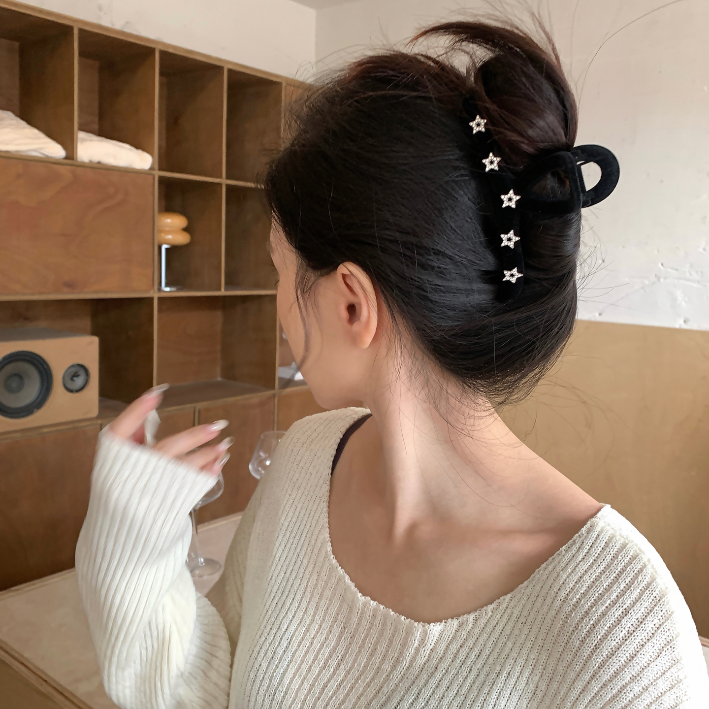 高级感水钻星星植绒抓夹