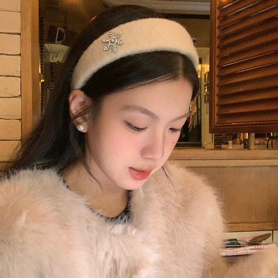 氛围感水钻雪花发箍百搭高颅顶毛绒头箍发饰女高级感日常外戴头饰