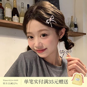 缪系甜心 银色系水钻蝴蝶结发夹设计感液态金属刘海夹鸭嘴夹边夹