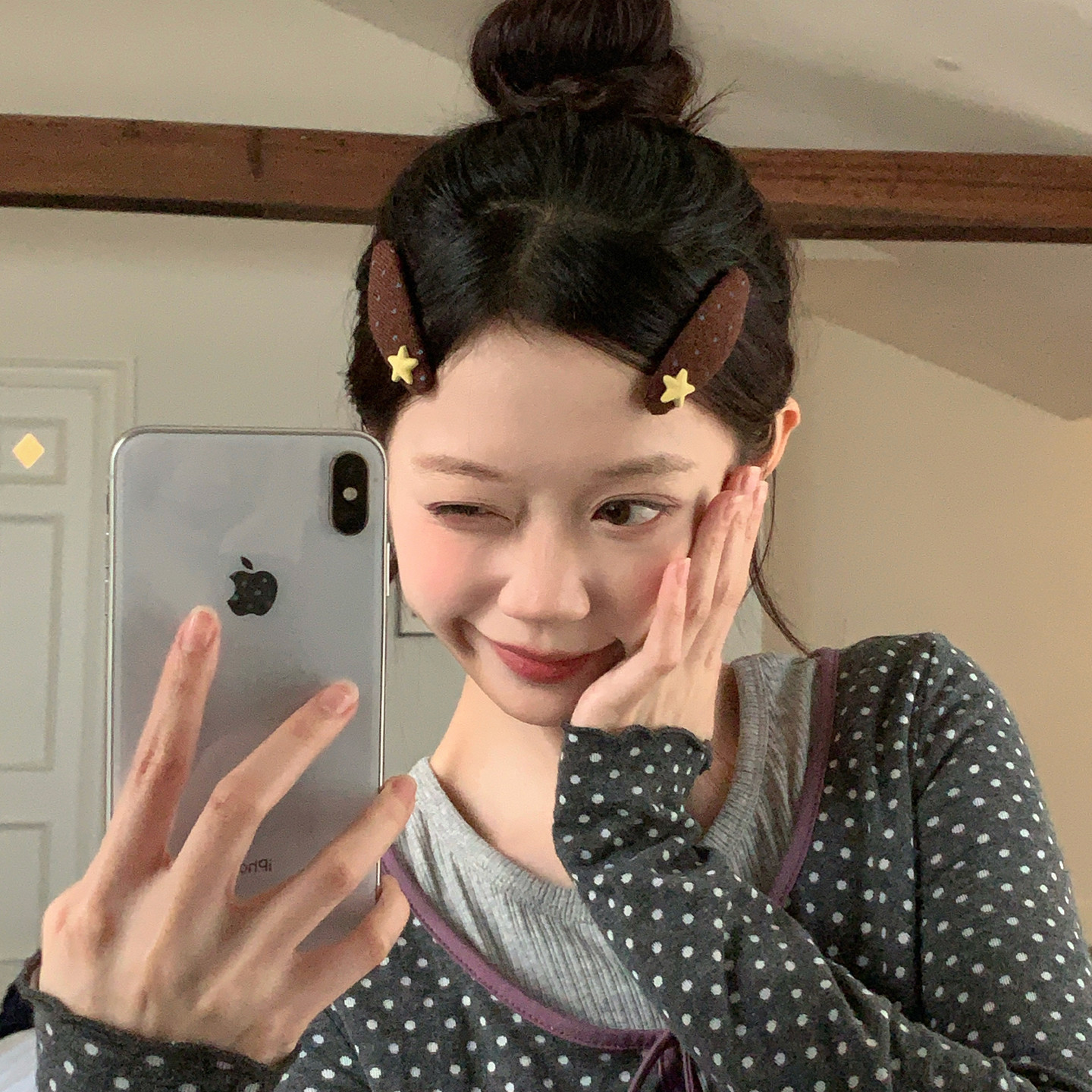 撞色星星针织发夹甜美百搭刘海夹侧边夹子韩系少女发卡发饰头饰品