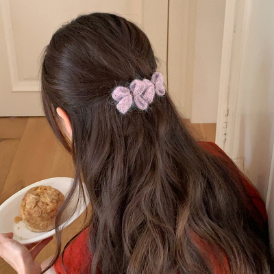 毛线蝴蝶结发卡倒插梳女2025新款高级感碎发整理神器公主头刘海夹