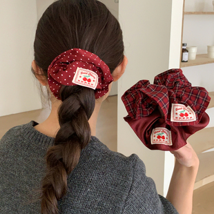 樱桃少女 红色波点格纹发圈学院风大肠圈发绳扎马尾头绳韩系发饰