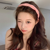 韩系格子麻花窄版 发箍带齿防滑高颅顶头箍外戴压发发卡少女感发饰