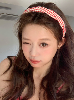 韩系格子麻花窄版发箍带齿防滑高颅顶头箍外戴压发发卡少女感发饰