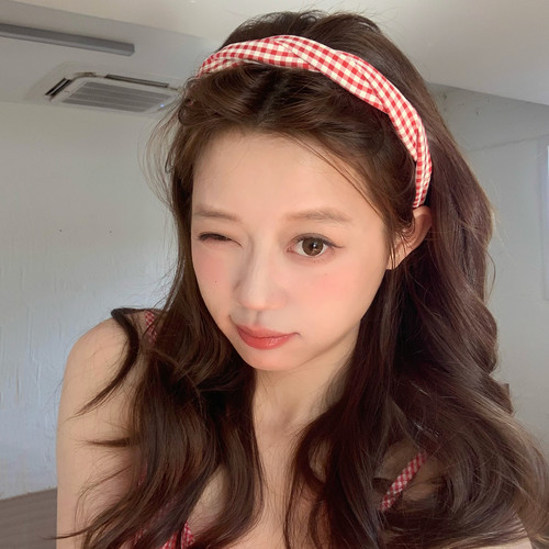 韩系格子麻花窄版发箍带齿防滑高颅顶头箍外戴压发发卡少女感发饰