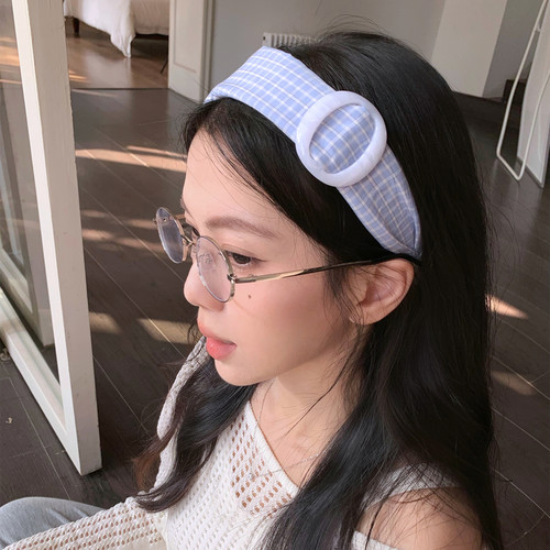 盐系甜妹！清爽蓝色系格纹圆环宽边发箍女2026新款高颅顶头箍发饰