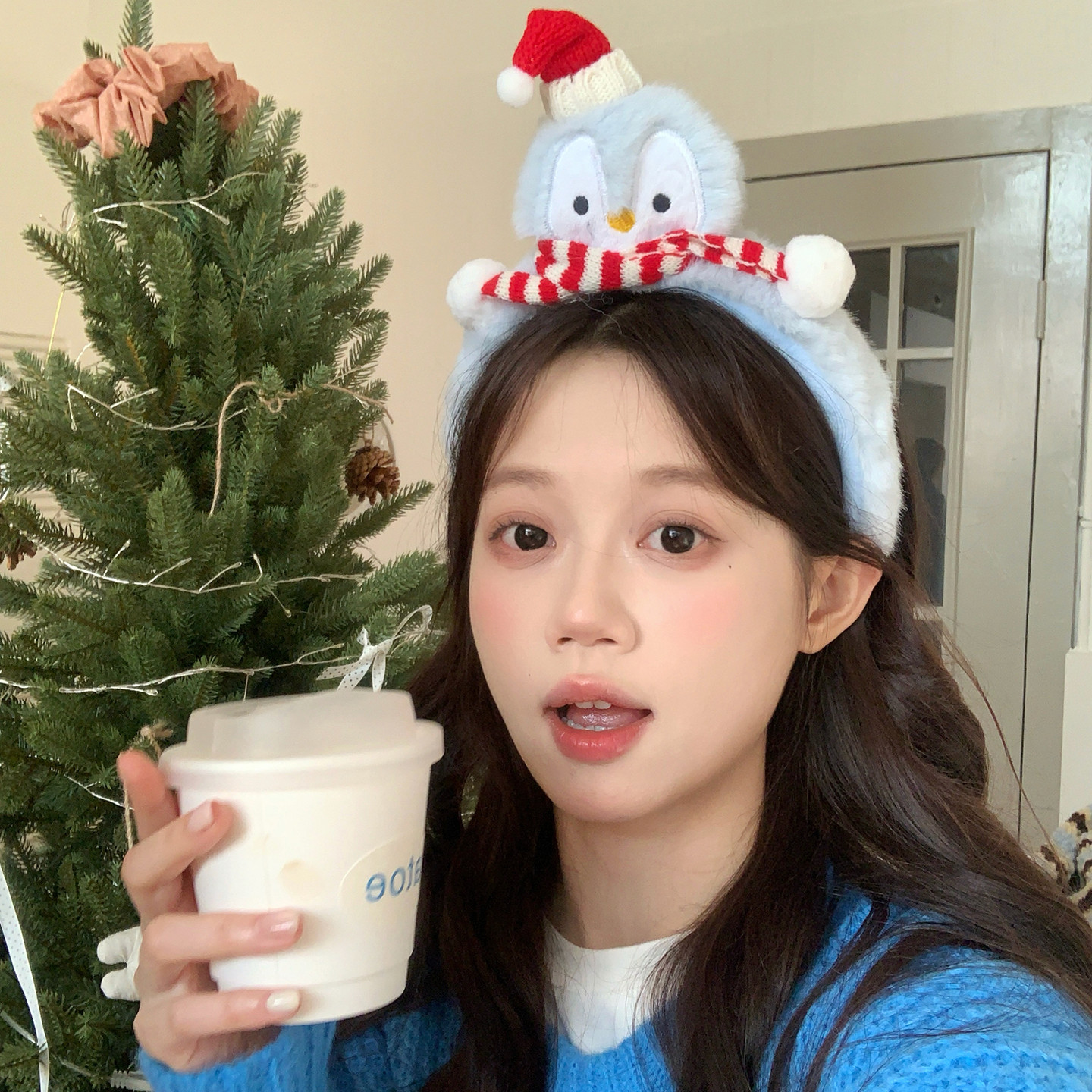 趣味企鹅洗脸发箍少女心毛绒绒头箍化妆敷面膜发带压发发卡发饰品