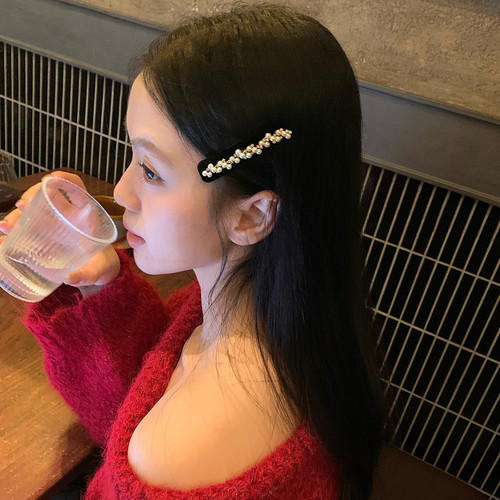珍妮小香~精致珍珠黑丝绒发夹BB夹法式复古碎发刘海夹侧边夹发卡