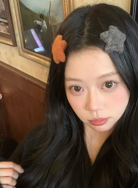 元气星星！秋冬毛绒五角星发夹BB夹刘海夹韩系甜美羊羔毛发卡发饰