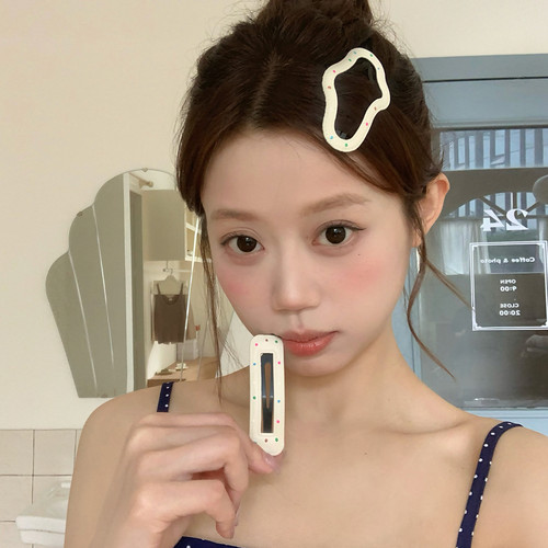 2个装 奶油白彩色波点发夹云朵椭圆发卡BB夹少女心掰掰夹发饰边夹