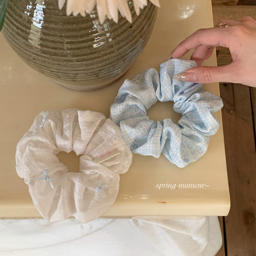 济州蓝系~小清新蕾丝蝴蝶结发圈甜美百搭大肠圈头绳扎马尾发饰品