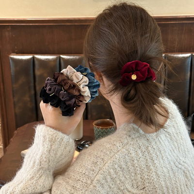 手缝金标丝绒发圈基础百搭小肠圈发绳扎马尾头绳韩系少女发饰新款