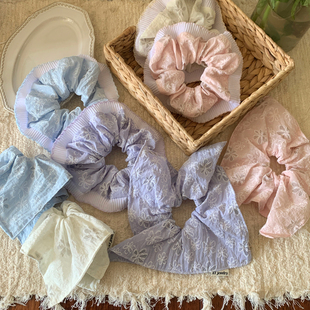 浮梦花园 刺绣花朵方巾发圈大肠圈春夏百搭低马尾发绳头花发饰品