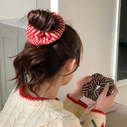 毛绒绒条纹针织发圈秋冬百搭大肠圈发绳韩系少女头绳扎马尾发饰品