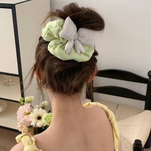 奶油波点格子蝴蝶结大肠圈发绳少女感充棉发圈头绳丸子头皮筋发饰