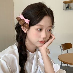 布朗尼甜心！粉咖色系蝴蝶结裙摆发夹甜美少女刘海夹侧边夹子发卡