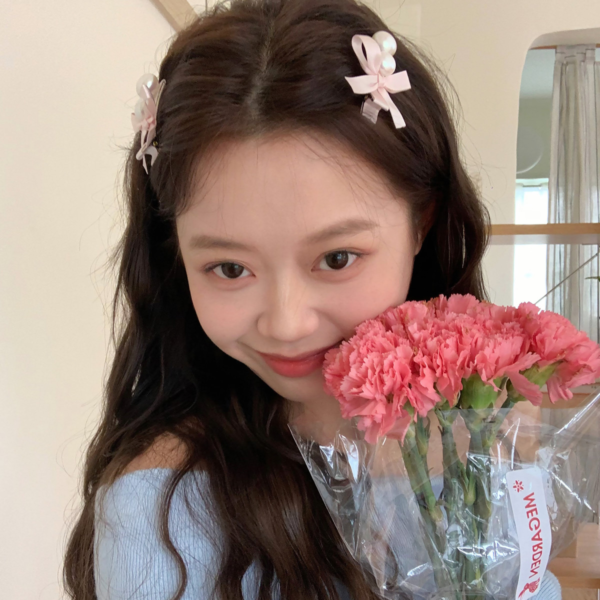 奶油粉贝珍珠蝴蝶结发夹