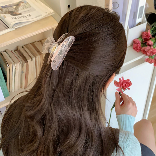 超仙水钻蕾丝抓夹法式高级感点钻发抓女半扎盘发夹子后脑勺鲨鱼夹