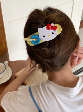 少女星球！撞色猫咪纽扣发夹大号鸭嘴夹半扎盘发夹子发抓发饰头饰