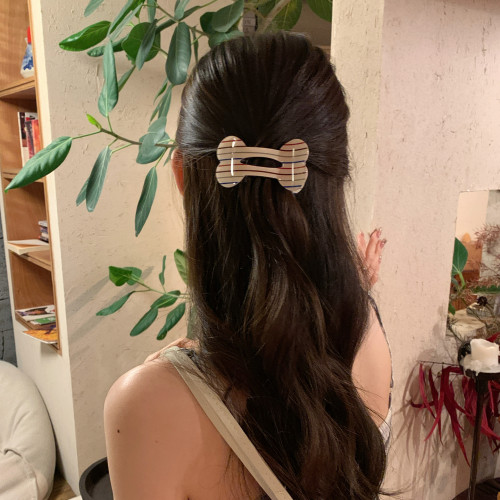 so cute！星星条纹小骨头发夹背后半扎发醋酸鸭嘴夹韩系少女发饰
