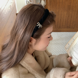 复古水钻蝴蝶结丝绒发箍高级感窄边头箍ins风博主同款发卡发饰品