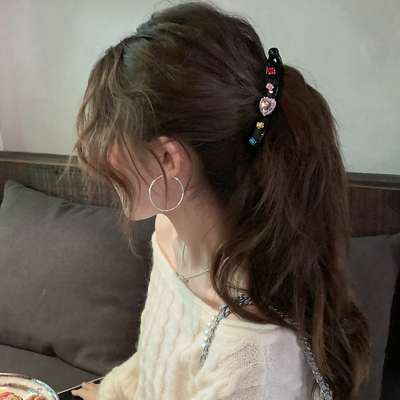 闪闪撞色彩虹水钻盘发夹子