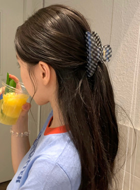 博主同款韩系格子醋酸抓夹高级感弧形发抓后脑勺盘发夹鲨鱼夹发饰