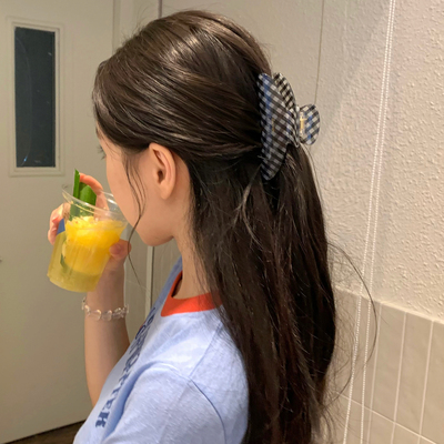 博主同款韩系格子醋酸抓夹高级感弧形发抓后脑勺盘发夹鲨鱼夹发饰