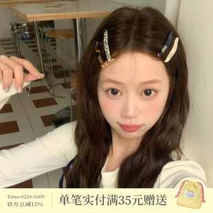 复古醋酸玳瑁一字夹发卡边夹质感金标小柳叶碎发刘海夹博主风发饰