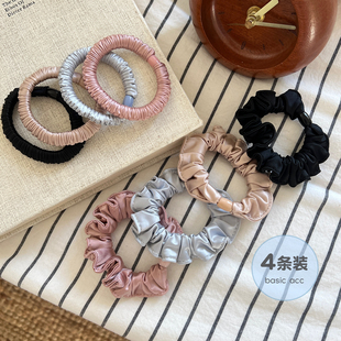 4条装 缎面褶皱裙边小肠圈发绳柔软高弹力扎发皮筋头绳不伤发发圈