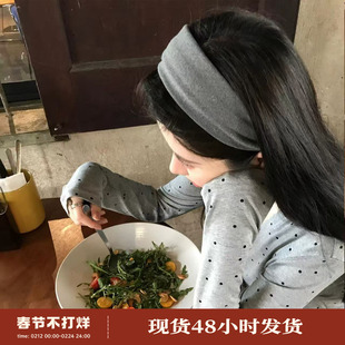 基础款百搭宽边发箍秋冬高颅顶高级感灰色针织头箍加宽发带头饰品