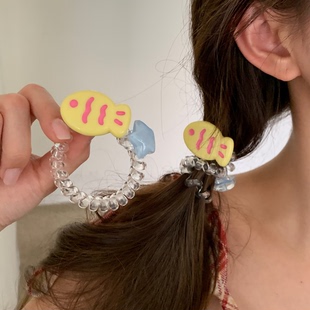 小鱼星星发绳百搭透明电话绳发圈可爱少女心头绳无痕不伤发头饰品