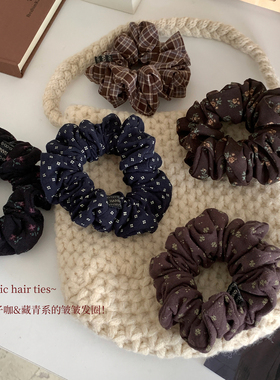栗子咖色系~复古碎花发圈超皱小肠圈头绳韩系低马尾发绳皮筋发饰