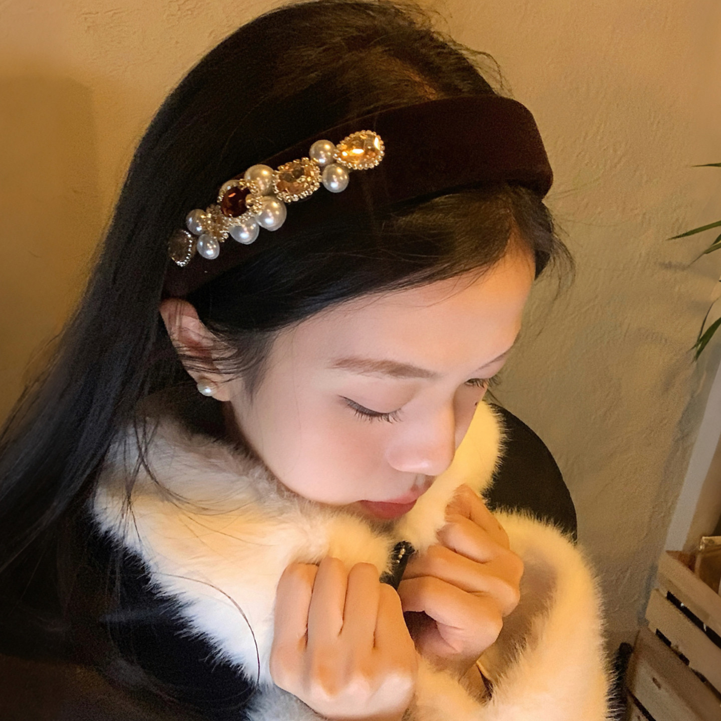 焦糖咖啡。宫廷风巴洛克水钻发箍女轻奢复古丝绒头箍增高颅顶发卡,饰品/流行首饰/时尚饰品新,发饰,淘宝优惠券,粉丝福利购,淘宝优惠卷