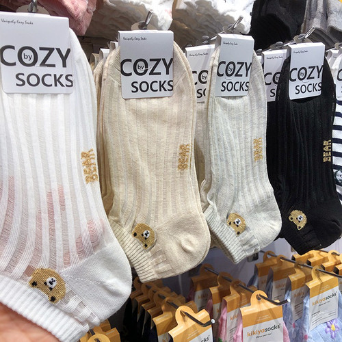 COZY春夏新款薄棉袜子韩国小熊低腰少女袜透肉网纱短筒卡通袜4110