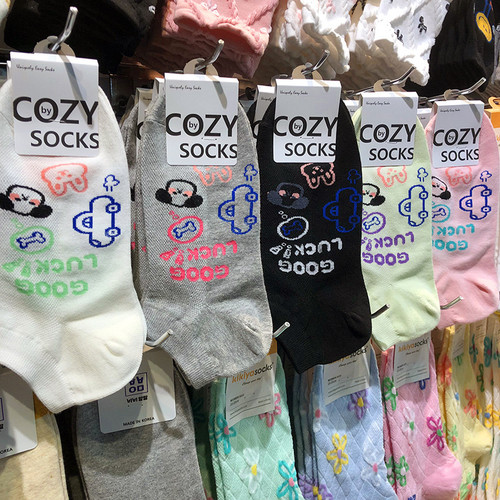 春夏新款韩国COZY字母小狗卡通袜女生短筒春夏薄棉袜4109