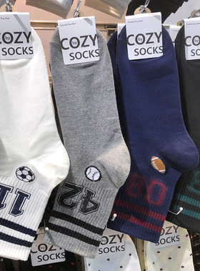 韩国COZY男袜新款美式篮球足球运动两杠条纹25中筒吸汗棉袜4129