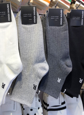 韩国EMPOLE袜子字母R男袜纯色中筒袜约竖螺纹商务休闲棉袜6050