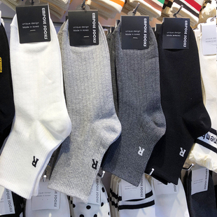 韩国EMPOLE袜子字母R男袜纯色中筒袜约竖螺纹商务休闲棉袜6050